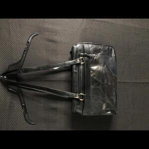 Stylish Black Leather Handbag -‎ Vintage No Name Stain Glass Reem Style Purse